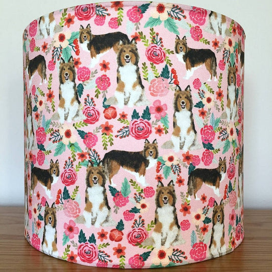 Rough Collie Dog Print Fabric Lampshade