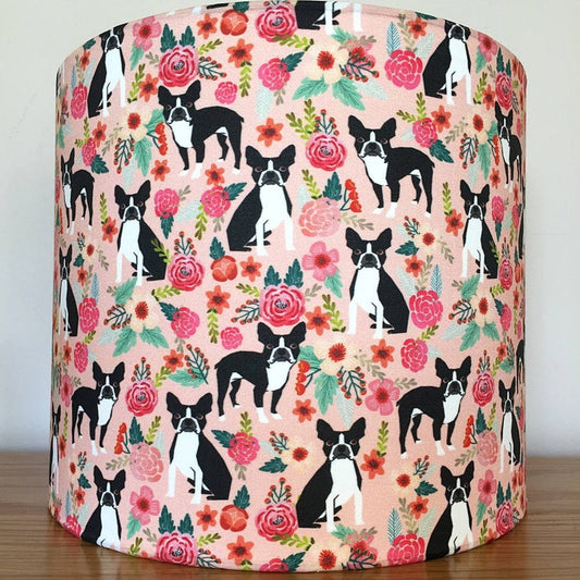 Boston Terrier Dog Print Fabric Lampshade