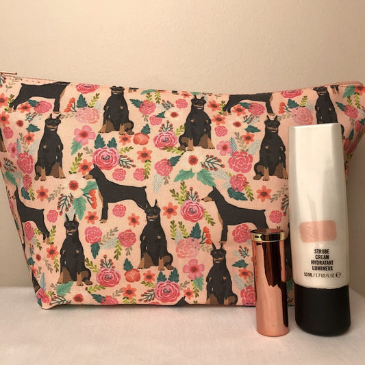 Dobermann Dog Print Fabric Make-up/Cosmetic Bag